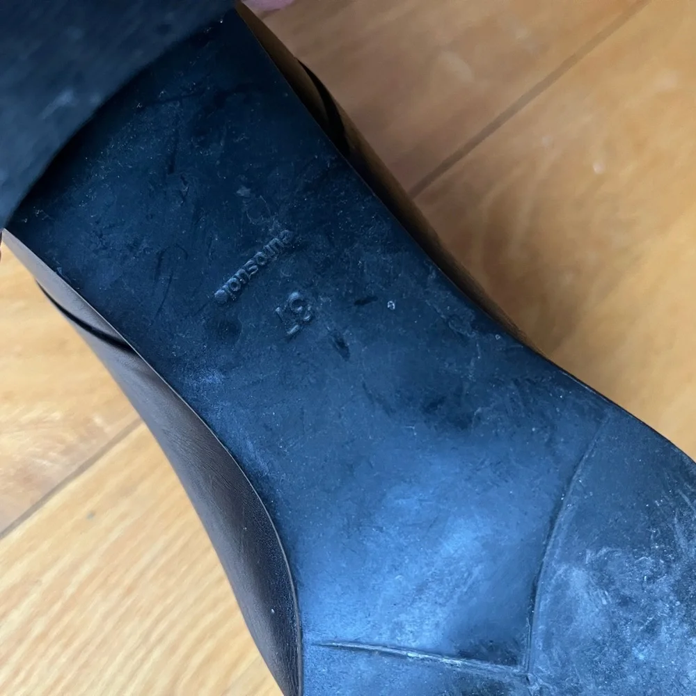 90s vintage Pegabo Black Leather Block Heel Pumps - Picture 5 of 5